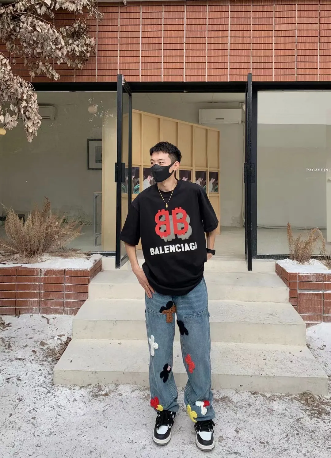 P80✨🔥 BALENCIAGA Paris lettering printed short-sleeved T-shirt, custom-woven and dyed 280g combed cotton heavyweight fabric, zero color difference in thread, perfect details, different from the current version on the market, welcome to compare, Same Style for men and women, must-sell in the picture above Color: White Black Size: 1 2 3 4